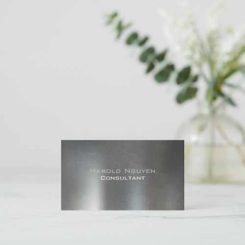 Elegant Dark Gray Brushed Metal Stainless Aluminum Business Card