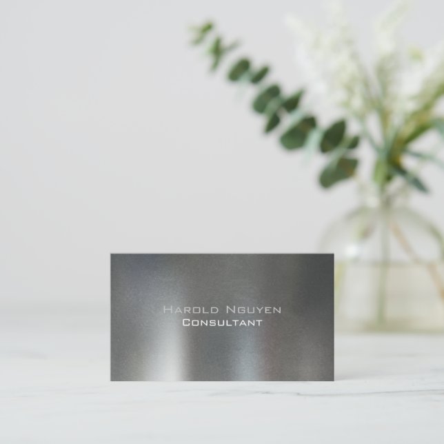 Elegant Dark Gray Brushed Metal Stainless Aluminum Business Card (Standing Front)