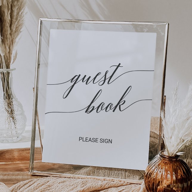 Elegant Dark Gray Calligraphy Guest Book Sign (Elegant Dark Gray Calligraphy Guest Book Sign)