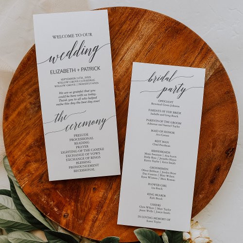 Elegant Dark Gray Calligraphy Wedding Program