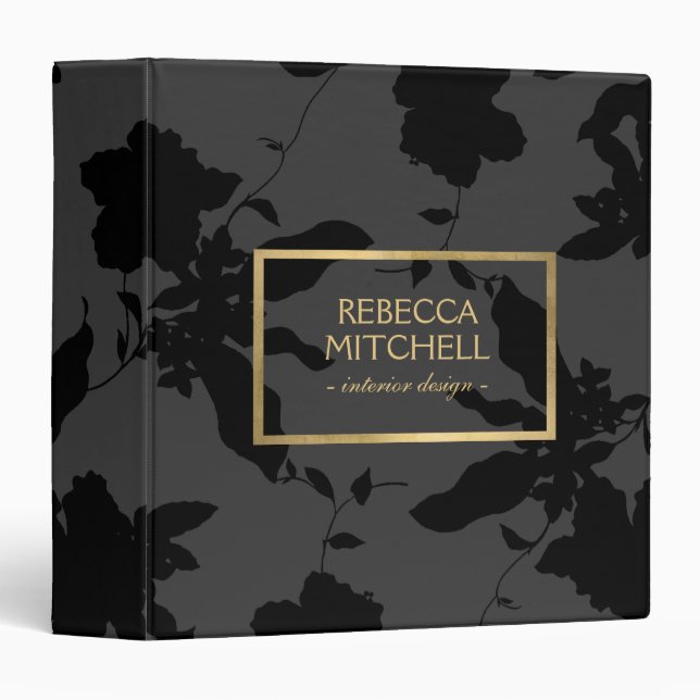 Elegant Dark Gray Floral Pattern Personalized Binder (Front/Spine)