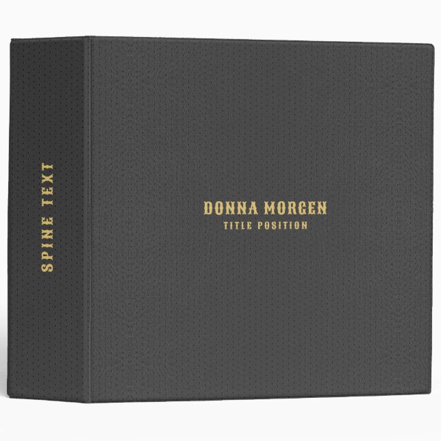 Elegant Dark-Gray Leather  Gold Typography 3 Ring Binder (Front/Spine)