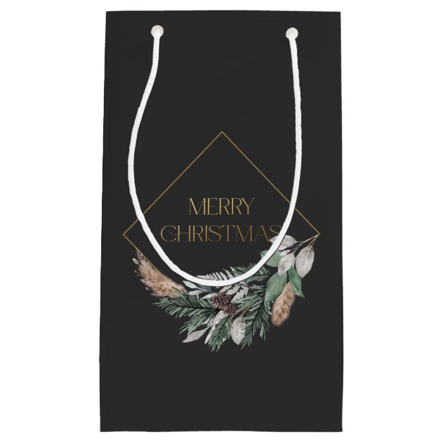 Elegant Dark Gray Merry Christmas Small Gift Bag (Front)