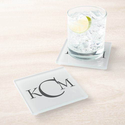 Elegant Dark Gray Minimalistic Monogram Glass Coaster