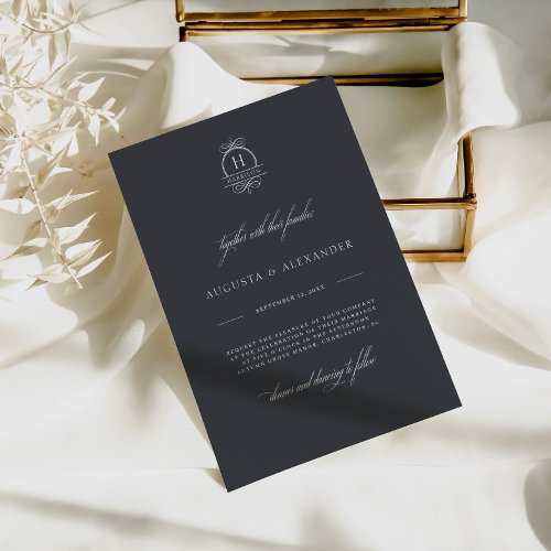 Elegant Dark Gray Monogram Classy Modern Wedding Invitation