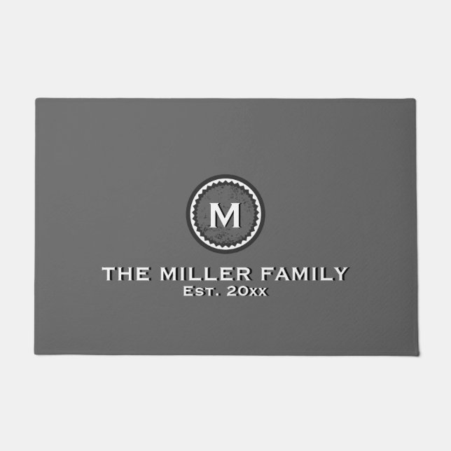 Elegant Dark Gray Monogram Family Name Doormat (Front)