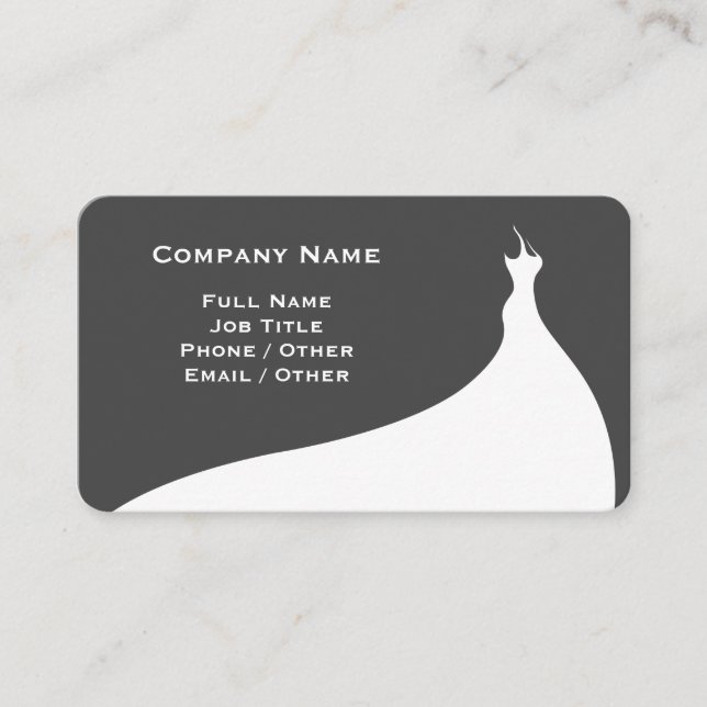 Elegant Dark Gray Wedding Dress Business Card (Front)