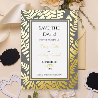 Elegant Dark Gray White Fern Wedding Save The Date