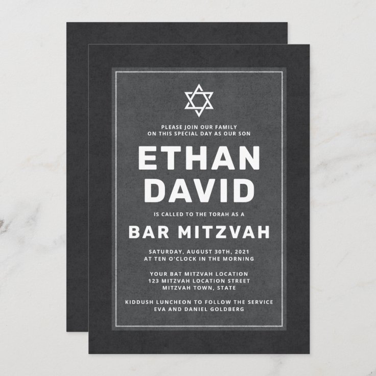 Elegant dark gray white Star of David bar mitzvah Invitation | Zazzle