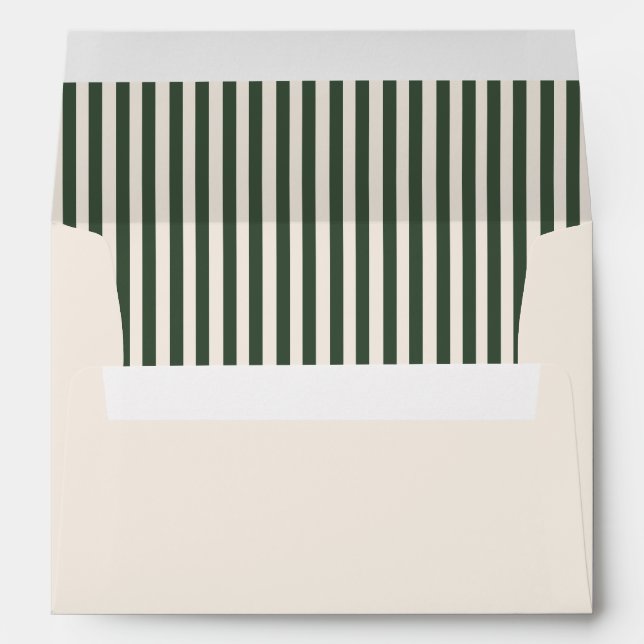 Elegant Dark Green and Cream Stripes  Envelope (Back (Bottom))
