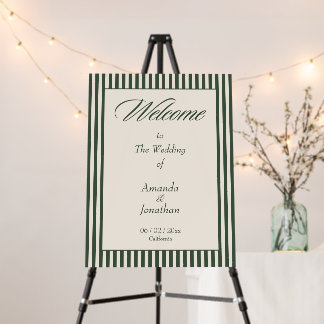 Elegant Dark Green and Cream Stripes Welcome Sign