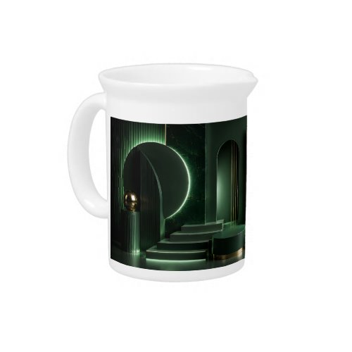Elegant Dark Green and Gold Abstract Geometric Art Beverage Pitcher