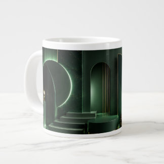 Elegant Dark Green and Gold Abstract Geometric Art Giant Coffee Mug