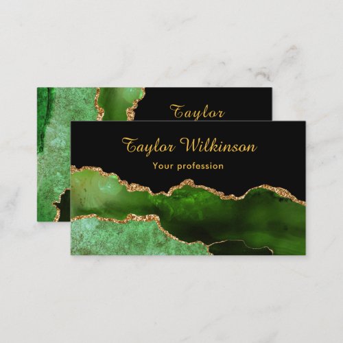 Elegant Dark Green and Gold Agate Business Card