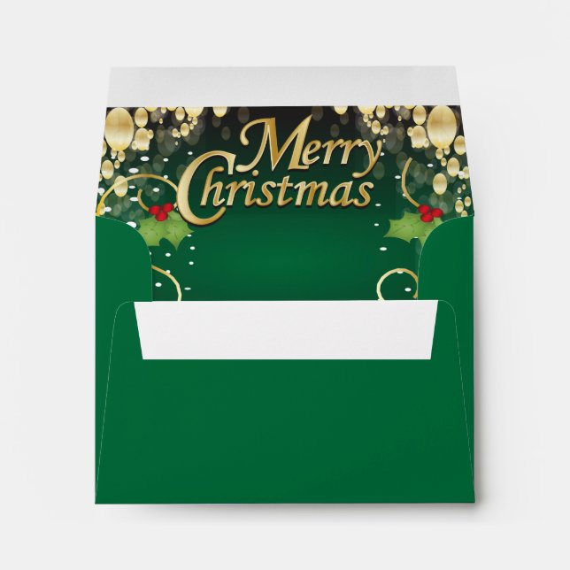Elegant Dark Green and Gold Christmas Envelope (Back (Bottom))