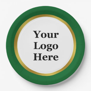 Elegant Dark Green and Gold Your Logo Here Paper Plates