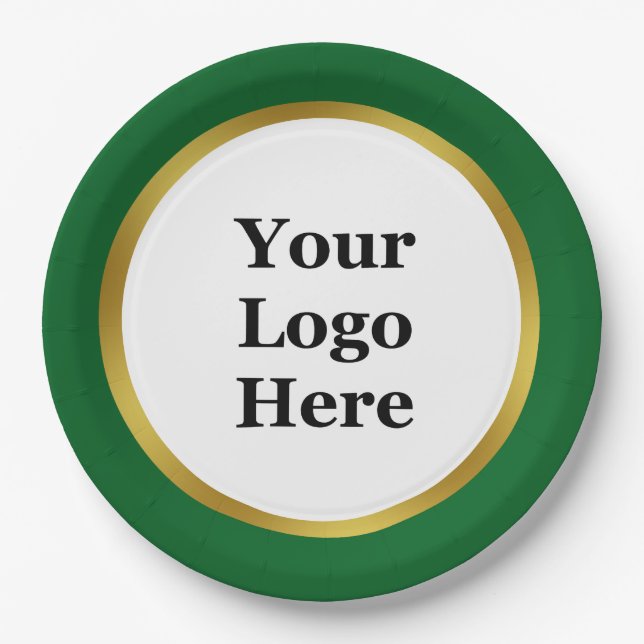 Elegant Dark Green and Gold Your Logo Here  Paper Plates (Front)