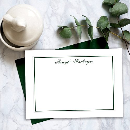 Elegant Dark Green and White Personalized Note Card