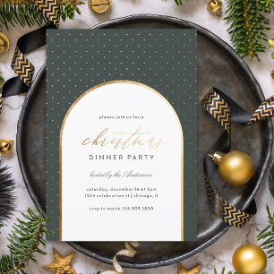 Elegant Dark Green Arch Christmas Dinner Party Invitation