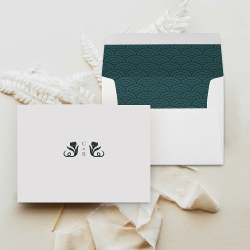 Elegant Dark Green Art Deco Wedding Envelope