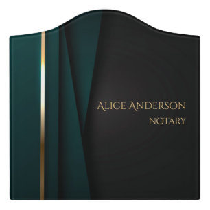 Elegant dark green black gold professional notary door sign