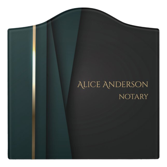 Elegant dark green black gold professional notary door sign (Large Crest Front)