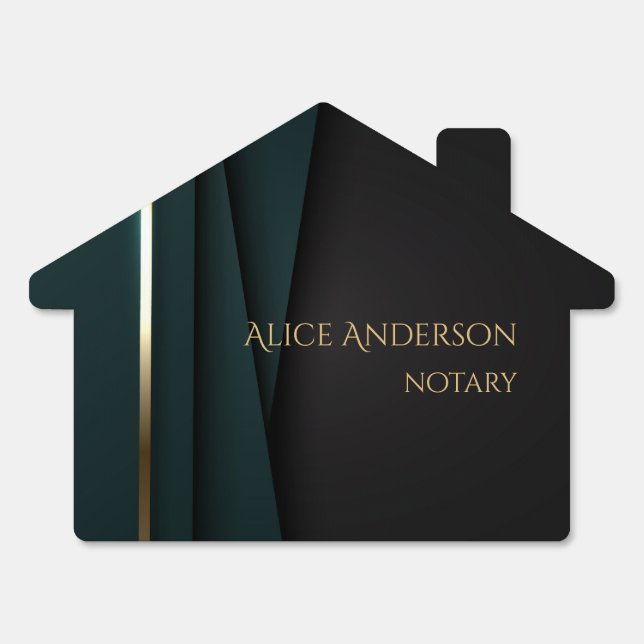 Elegant dark green black gold professional notary sign (Front)