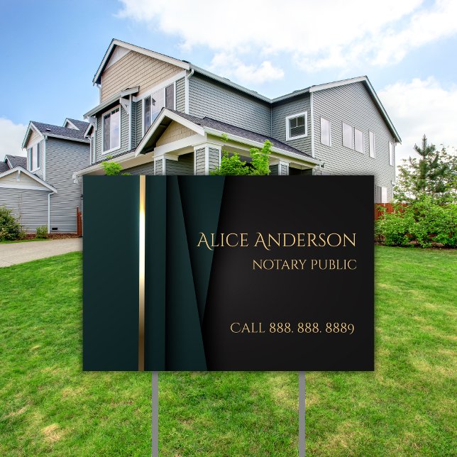 Elegant dark green black gold professional notary sign (Creator Uploaded)