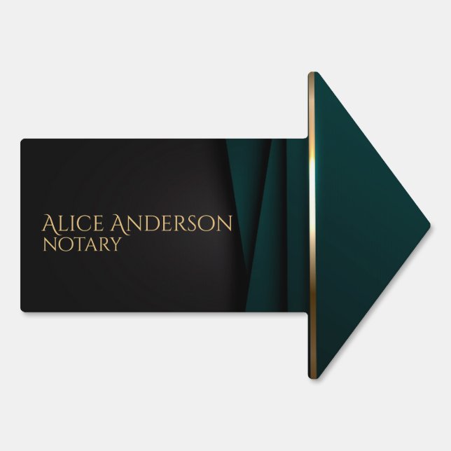 Elegant dark green black gold professional notary sign (Back)