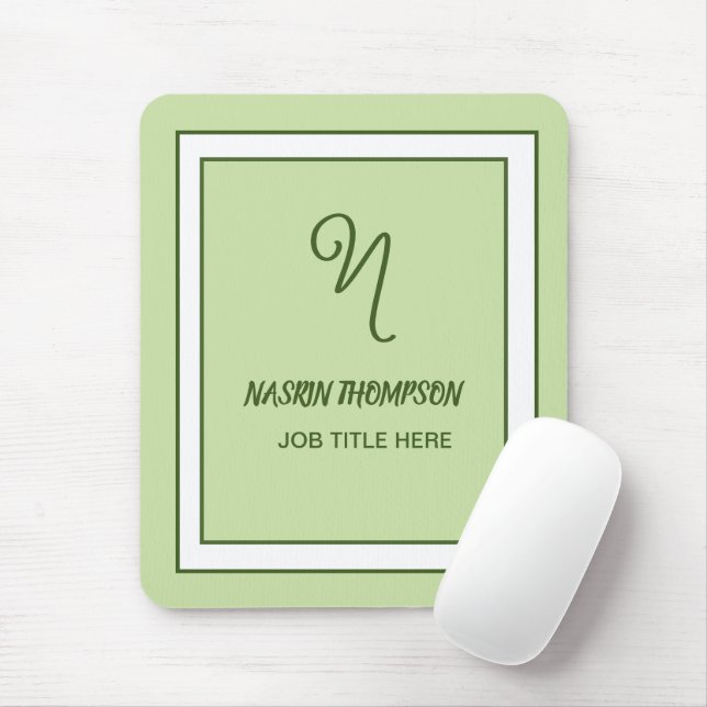 Elegant Dark Green Border Script Monogram Mouse Pad (With Mouse)