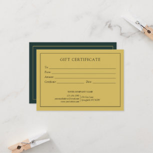 Elegant Dark Green Business Logo Gift Certificate