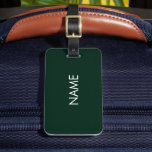 Elegant dark green custom name text monogram luggage tag<br><div class="desc">Elegant dark green and white custom name text monogram minimalist modern solid color Luggage Tag</div>