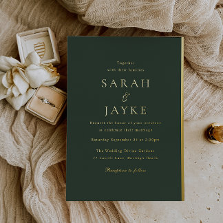 Elegant Dark Green Elegant Modern Wedding Gold Foil Invitation