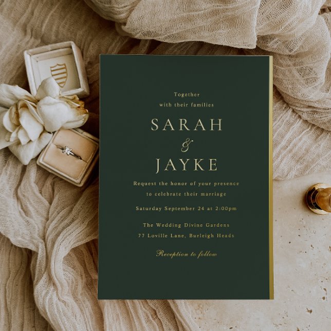 Elegant Dark Green Elegant Modern Wedding Gold Foil Invitation (Creator Uploaded)