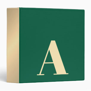 Elegant Dark Green Faux Gold Bold Monogram 3 Ring Binder
