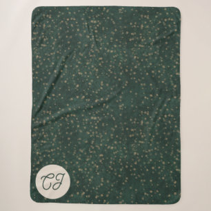 Elegant Dark Green Festive Gold Star Monogram Sherpa Blanket