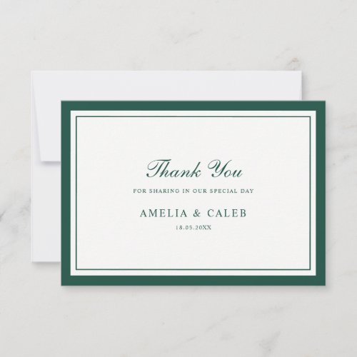 Elegant Dark Green Frame Wedding Thank You Card