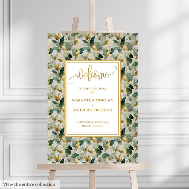 Elegant Dark Green Gold Eucalyptus Wedding Welcome Foam Board (Elegant Dark Green Gold Eucalyptus Wedding Welcome Foam Board)