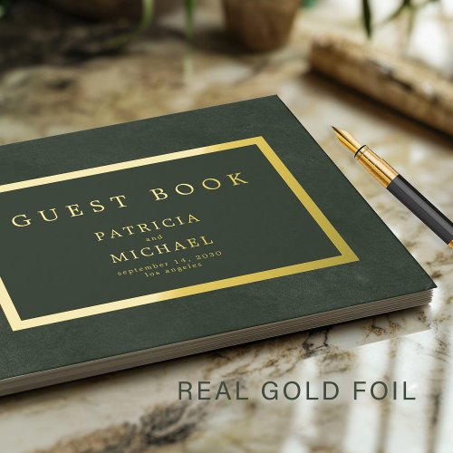 Elegant dark green gold foil typography wedding foil guest book 