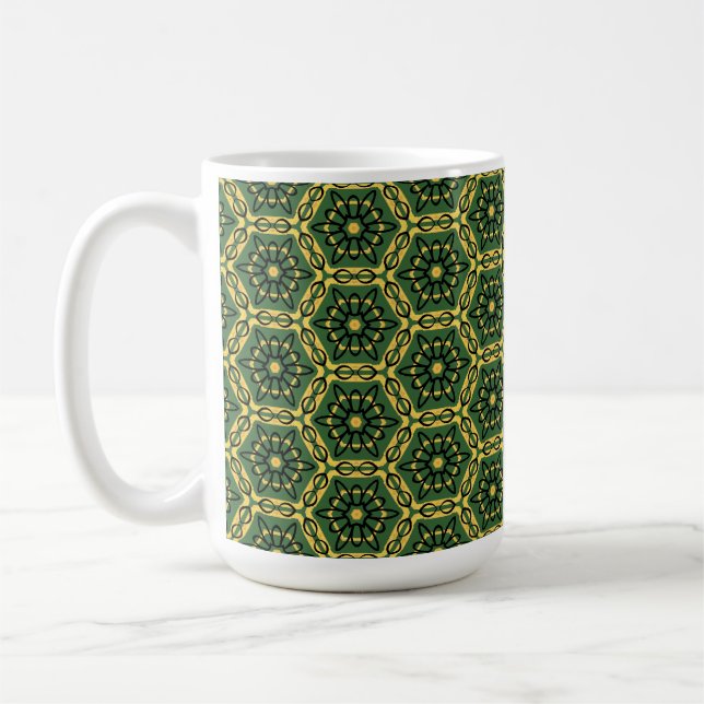 Elegant Dark Green Gold Geometric Mug (Left)