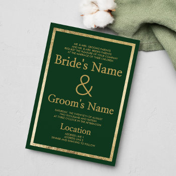 Elegant Dark Green Gold Luxury Wedding Invitation by kicksdesign at Zazzle