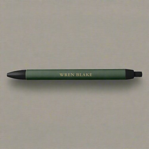 Elegant Dark Green  Gold Minimalist Monogrammed Black Ink Pen
