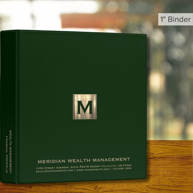 Elegant Dark Green Gold Monogram Binder (Creator Uploaded)