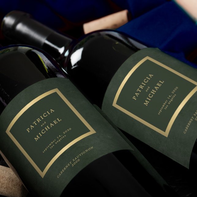 Elegant dark green gold wedding personalized wine label (Creator Uploaded)