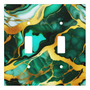 Elegant dark green golden yellow Faux Marble Light Switch Cover
