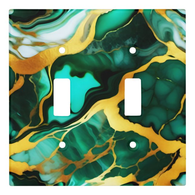 Elegant dark green golden yellow Faux Marble  Light Switch Cover (Front)