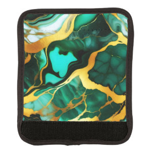 Elegant dark green golden yellow Faux Marble Luggage Handle Wrap