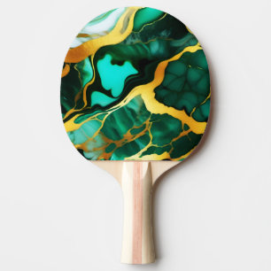 Elegant dark green golden yellow Faux Marble  Ping Pong Paddle