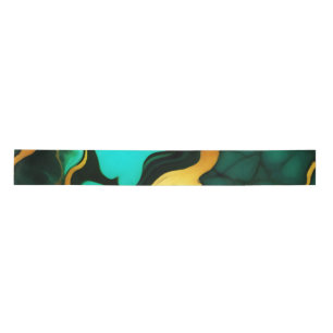Elegant dark green golden yellow Faux Marble  Satin Ribbon
