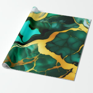 Elegant dark green golden yellow Faux Marble Wrapping Paper